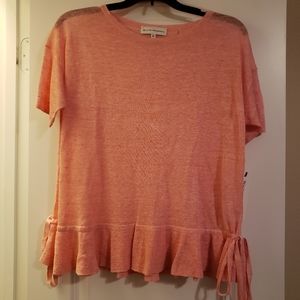 XS White+Warren Drawcord Ruffle Tee